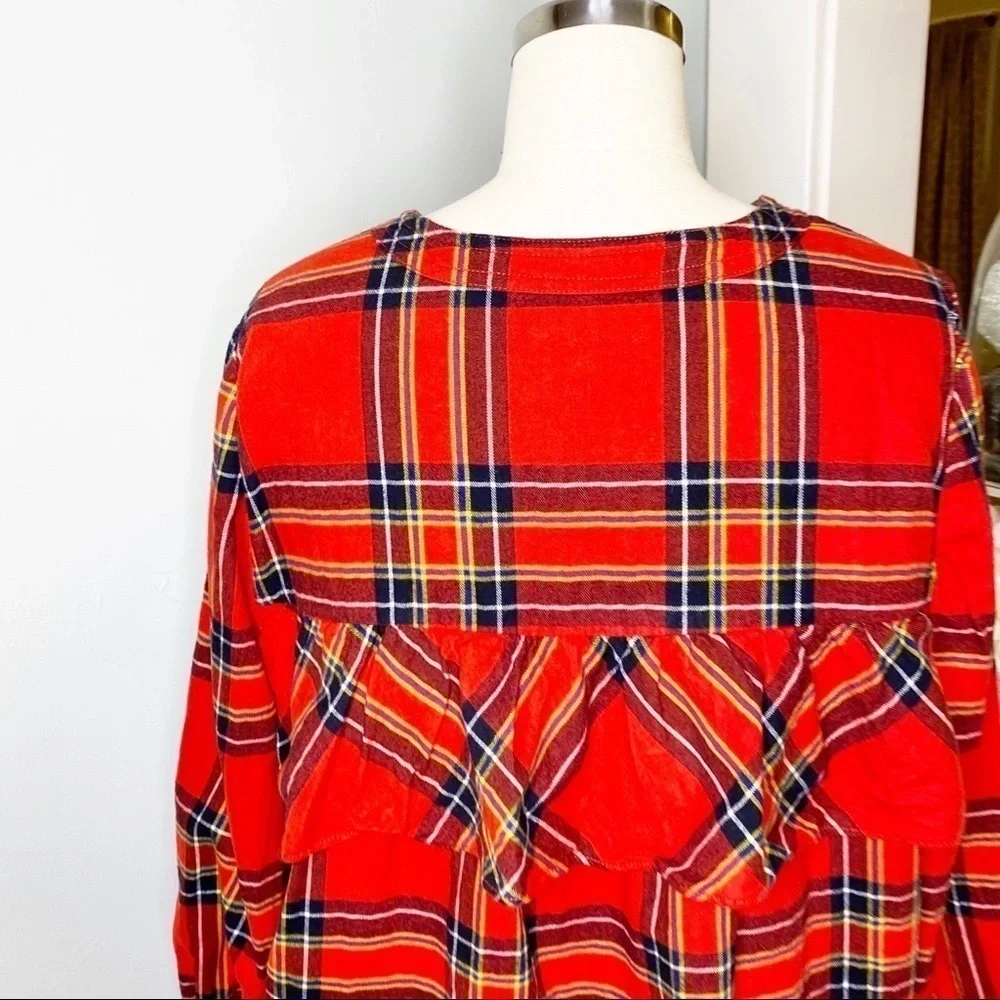 J. Crew Plaid Ruffled Top in Festival Red Small - Picture 9 of 12